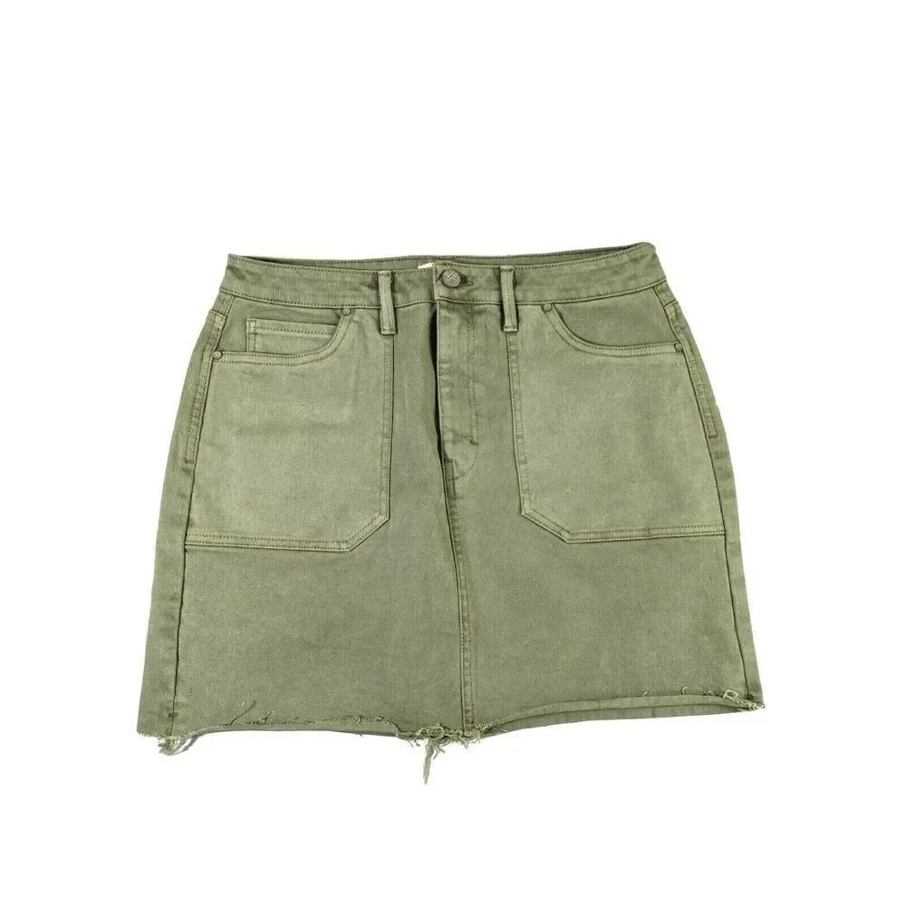 Anthropologie Unpublished Green‎ Denim Jean Mini Skirt Size 30 Pockets